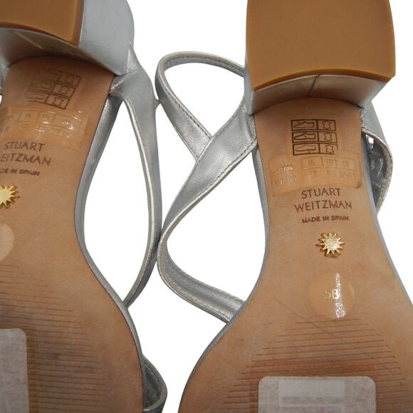 Stuart Weitzman Oasis 50 Sling Back Block Heels Sandals Metallic Silver Size 5B - Picture 6 of 6